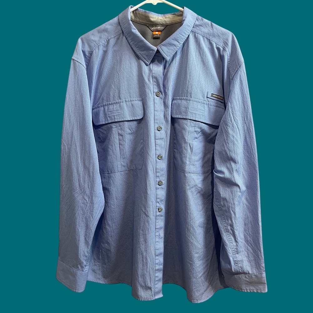 Eddie Bauer Fishing Shirt Men 2X Blue Long Sleeve Vented Utility Button Up